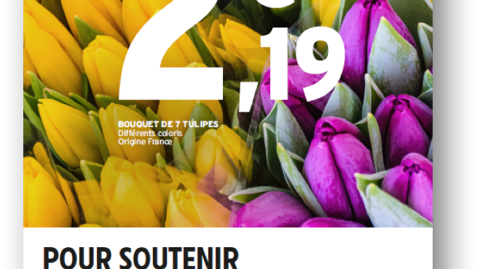 Pour soutenir la filière fleurs coupées, Intermarché a mis en place une opération sur des bouquets de tulipes à prix coûtant pendant un week-end, du 13 au 15 novembre. ©Intermarché 